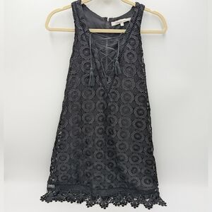 Lovers + Friends Escape Mini Dress Boho Crochet Knit Medium Sleeveless Black